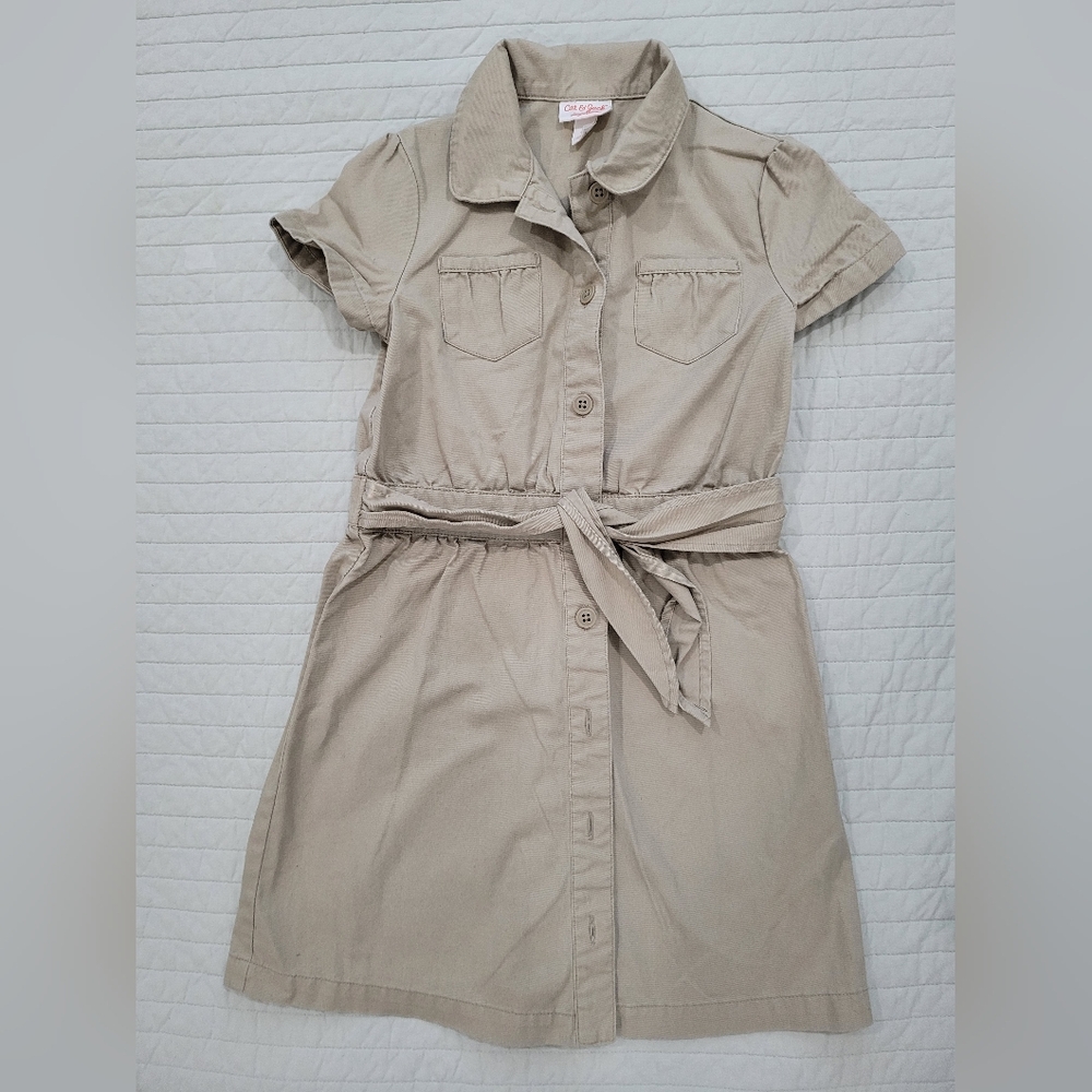 Girls' short sleeve safari khaki dress - Picture 2 of 6